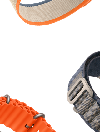 حزام Loop ألباين أزرق، وحزام Loop ترايل برتقالي/بيج، وحزام المحيط البرتقالي