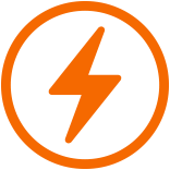 Orange lightning bolt icon inside of an orange circle, indicating battery life capabilities