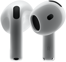 صورة لسماعة AirPods&nbsp;4 تعرض الجهتين الأمامية والخلفية موضحة التصميم الجديد