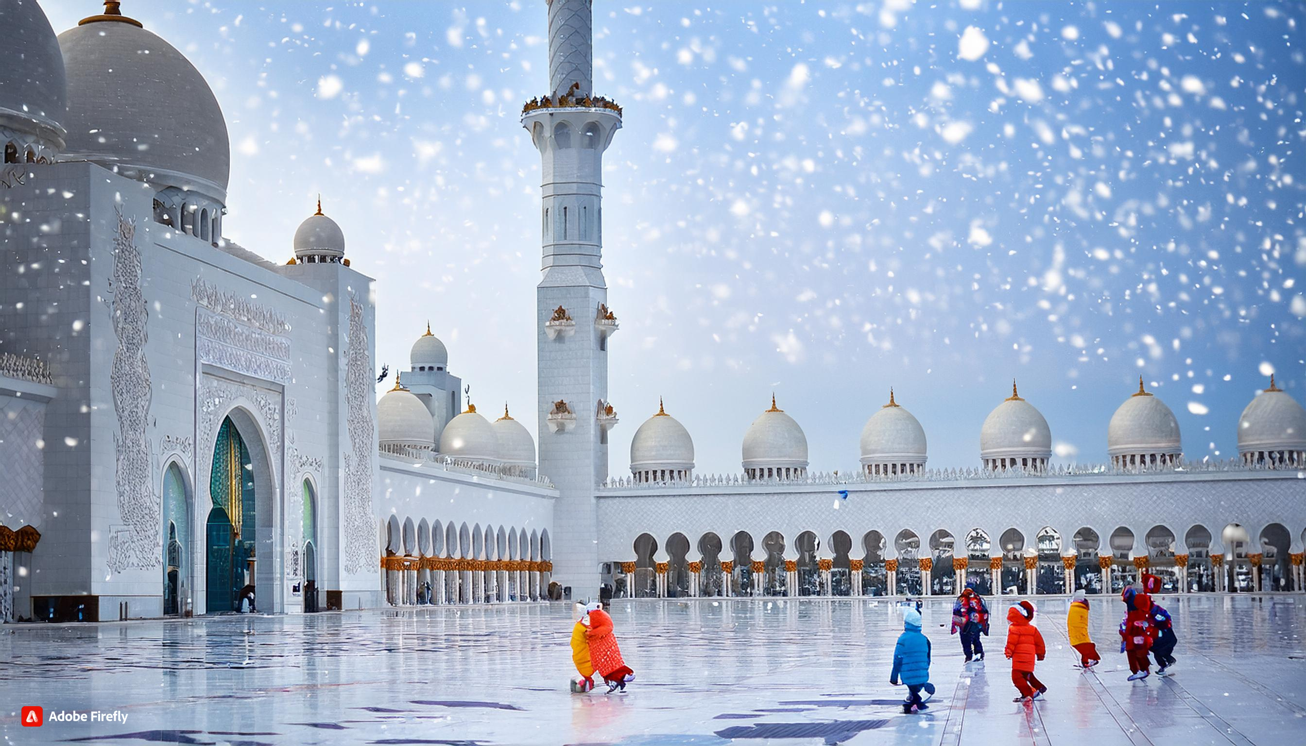 Firefly Sheikh Zayed Mosque, Snow Fall, ICY Floor, Kids Playing 37250